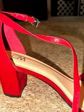 Red Ankle Strap Block Heel Sandals